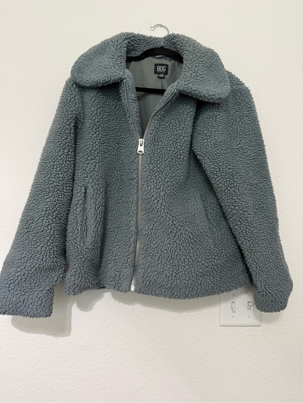 BDG Urban Outfitters Plush Sherpa Zip Jacket in Dusty Teal